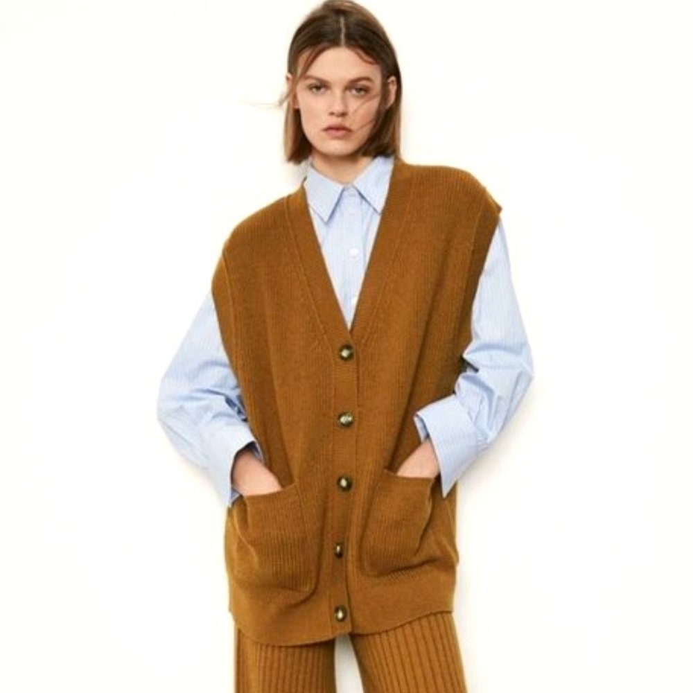 Zara Brown V-Neck Sweater Vest